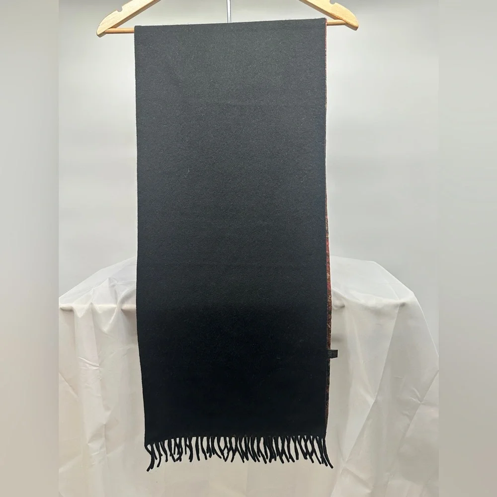 Neiman Marcus dark paisley silk and wool double panel scarf